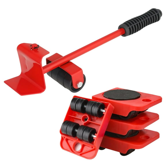Heavy Duty Furniture Lift Mover Tool Set, 1322 Lbs Load Capacity Furniture Lifter with Wheels Pallet, Adjustable Appliance Rollers Dolly for Table Refrigerator Floors Cabinet (Red)