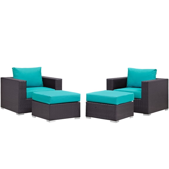 Modern Contemporary Urban Design Outdoor Patio Balcony Four PCS Sectional Sofa Set, Blue, Rattan