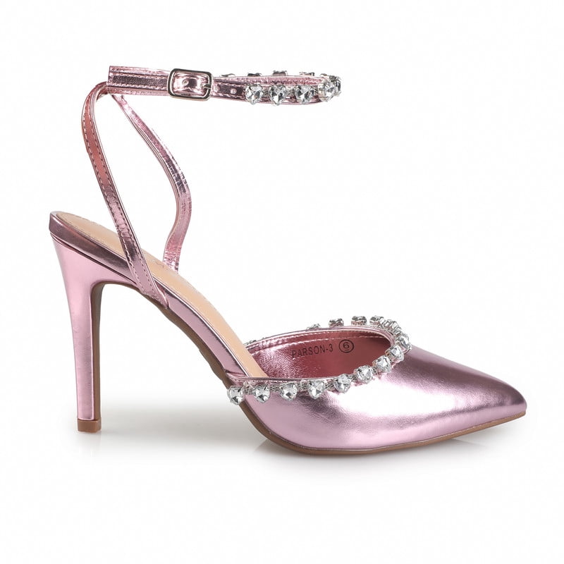Women's Romantic Glamour Metallic Pink Rhinestone Dress Evening Sandals