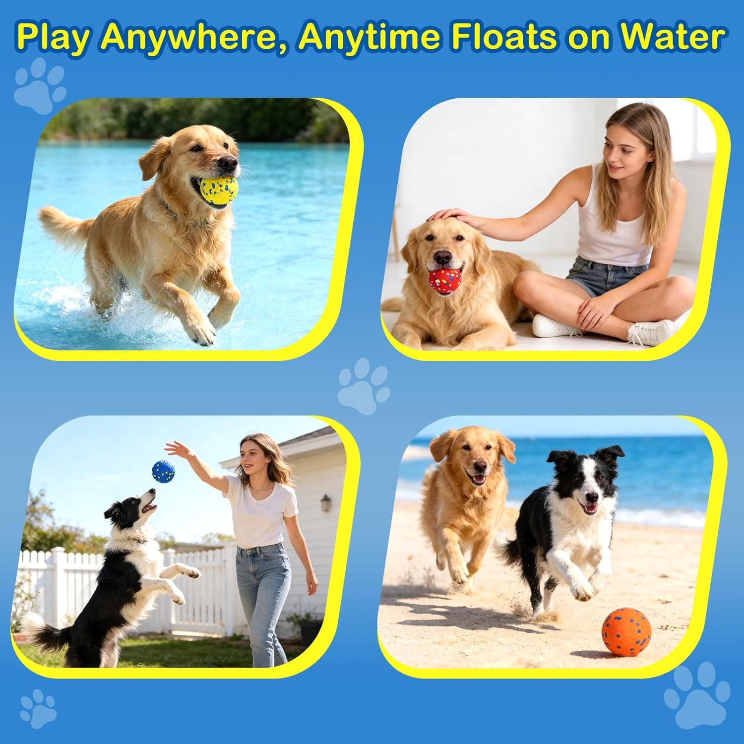 HZMSYQ 6 Pcs Dog Balls for Aggressive Chewers, Indestructible Pet Toys, Soft Bouncy Floating Tennis Balls for Training, Fetch & Water Play, for Small Medium Large Dogs to Keep Them Busy