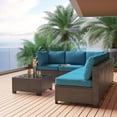 thumbnail image 5 of 7-Piece Modular Patio Furniture Set, u-Shaped PE Rattan Wicker Sectional Sofa with Glass Coffee Table & Waterproof Cushions, Outdoor Conversation Set for Deck, Backyard, Poolside and Garden, 5 of 8