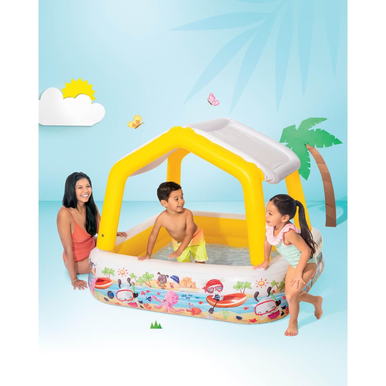 Intex Sun Shade Pool for Kids, Age 2+, Inflatable Pool with Removable Canopy