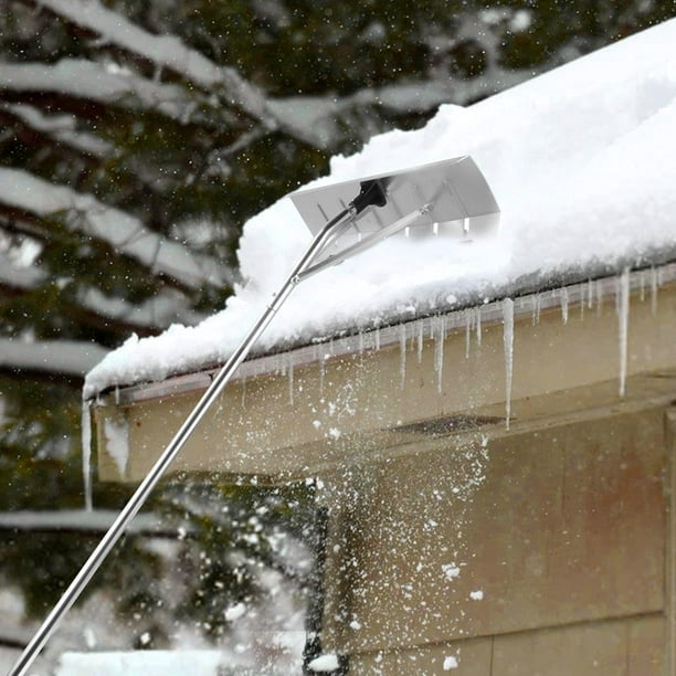 Râteau de toit à neige de longueur réglable de 20 pieds avec grande lame de  26 pouces, outil de déneigement à poignée antidérapante pour les toits  longs ou à faible pente 