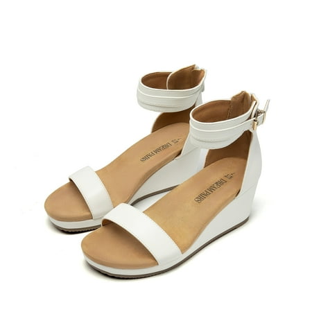 Dream Pairs Women s Sandals White Pu Platform Wedge Sandals Flat Platform Shoes Summer Comfort Size 7 B(M) US