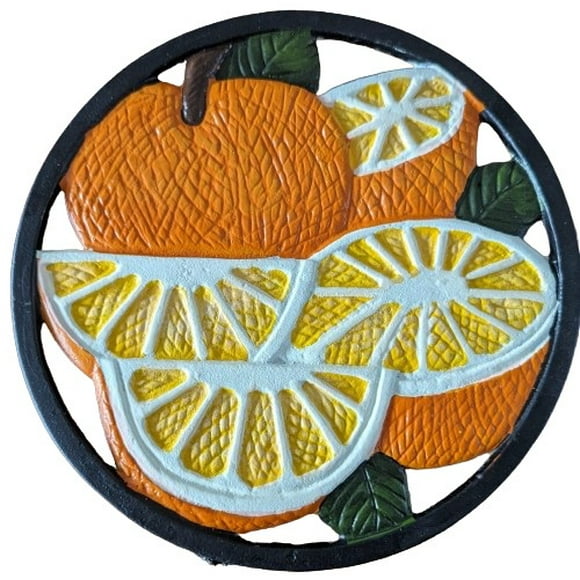 7" ROUND Vintage Style French Cast Iron Round Trivet, Hot Pot Stand, Farmhouse Styling - ORANGE