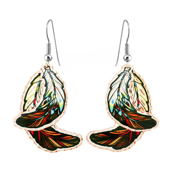 Copper Handcrafted SW Native Feather Earrings Women, Overlapped Feather Fashion Earrings, Feather Jewelry(Overlapped)