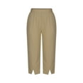 thumbnail image 3 of Women's Linen Slim Fit Casual Pants with Split Legs, Trousers Slacks Bottoms, Elastic Waistband Straight Leg Breathable Flowy, Solid Color Lightweight Comfy, Business Office Work Travel Lounge Wear, 3 of 8