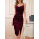 thumbnail image 4 of Vestido de Terciopelo para Mujer, Escote Vuelto, Espalda Descubierta, Fruncido, Ajustado, para Club, Midi. Vino Tinto XXXL, 4 of 8