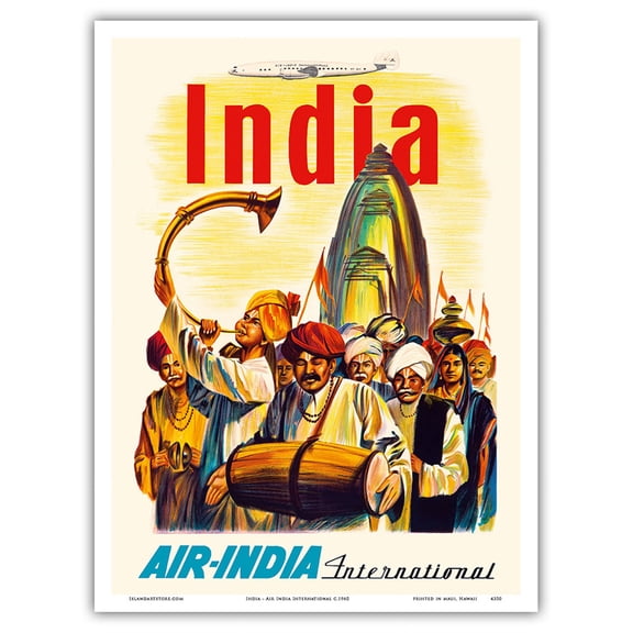 India - Air India International - Indian Temple Procession - Vintage Airline Travel Poster c.1960 - Master Art Print (Unframed) 9in x 12in