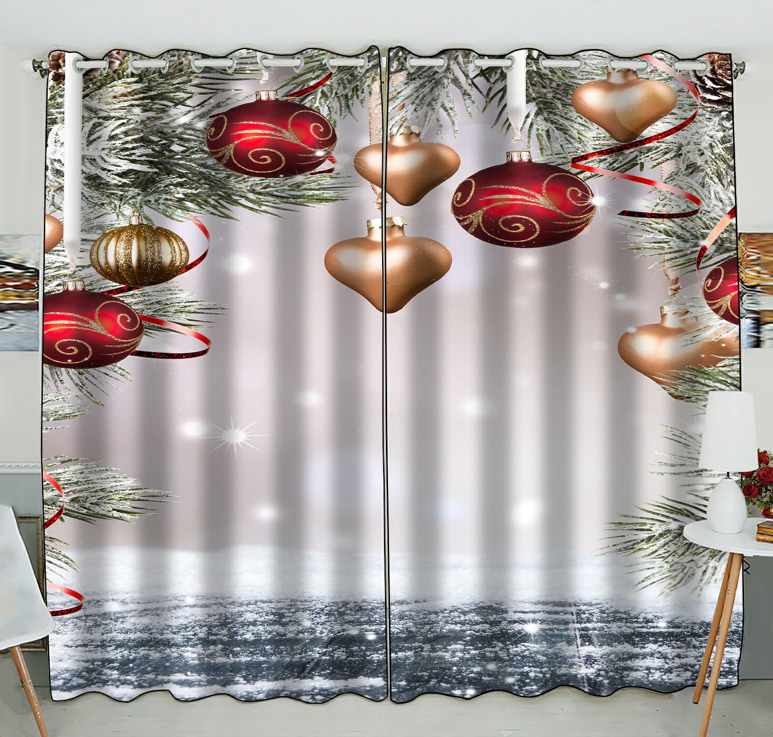 ABPHQTO Christmas Holiday Balls Snow Christmas Window Curtain Kitchen ...
