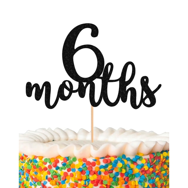Decoración para tartas MYAMPED, 6 meses, cartulina negra con purpurina dorada