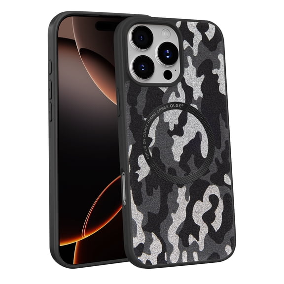 Magnetic Case for iPhone 14 Pro Max Camouflage Design Back Sticker, Compatible with MagSafe, Silicone Anti-scratch Shock-resistant Drop Protective Thin Lightweight Phone Cover, Black