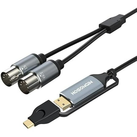 MIDI Cable, MIDI to USB C Cable, 6 Feet Type C to 5-PIN MIDI Interface Adapter for Connecting with Keyboards, Synthesizers, and Drums for Editing and Recording