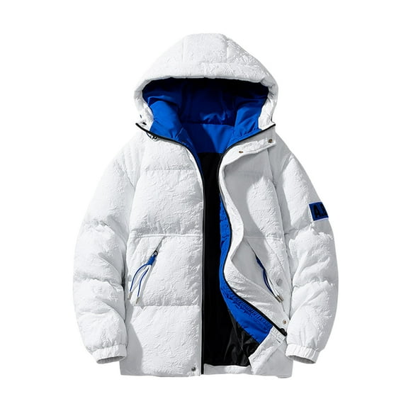 TJAZFJPA Mens Down Jacket Hooded Custom Winter Plus Cotton and Thick Down Jacket Loose Fashion Bright Face Hooded Jacket for Men Men Jackets Fashion White Mens Down Jacket with Hood Medium