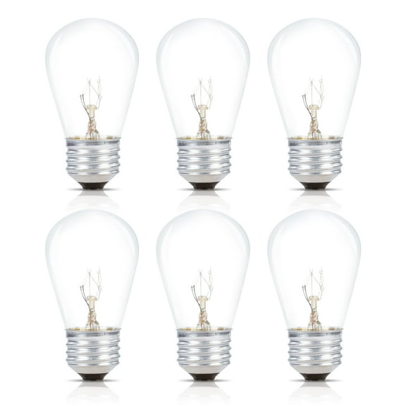 Simba Lighting String Light S14 Replacement Bulb 11W E26 Medium Screw Base, Clear Glass, 6 Pack