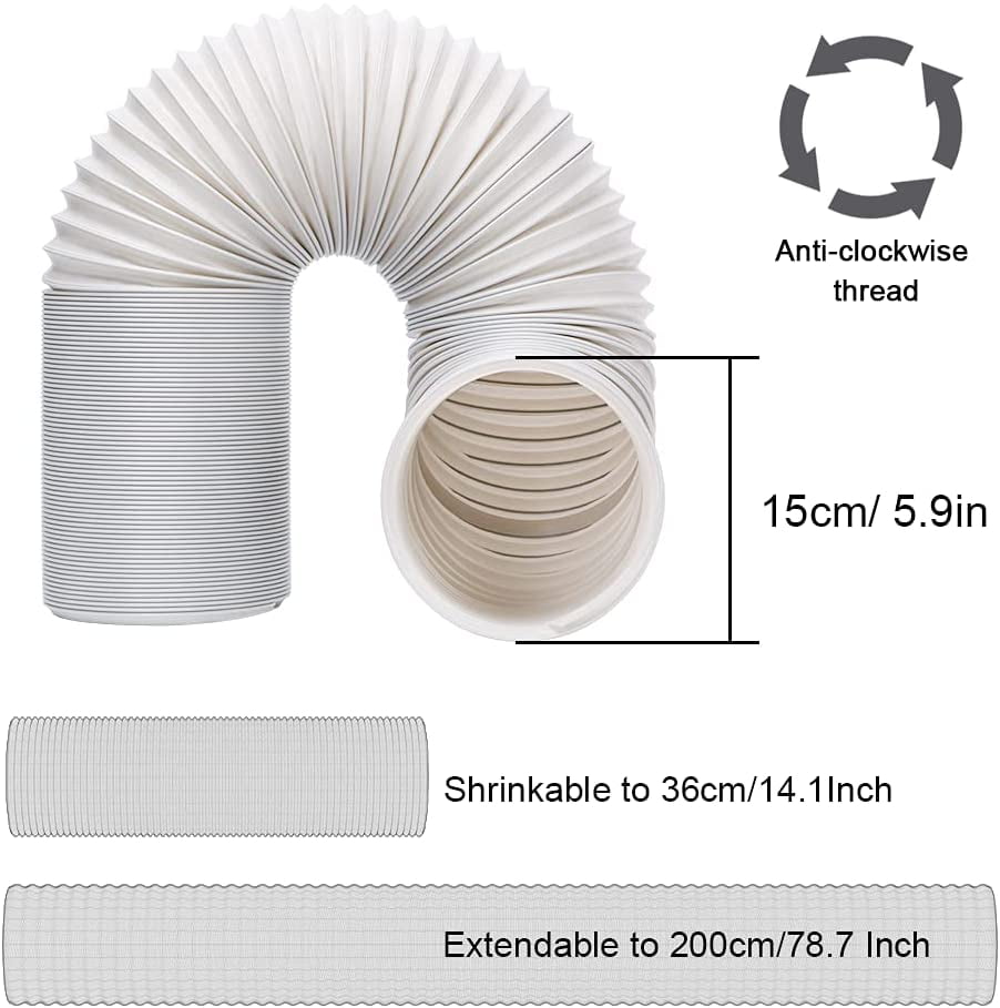 Portable Air Conditioner Window Vent Kit, Adjustable Window Seal with 5.9 Inch Diameter, 78.7 Inch Length Exhaust Hose for A/C Unit Universal for Sliding Horizontal or Vertical Window