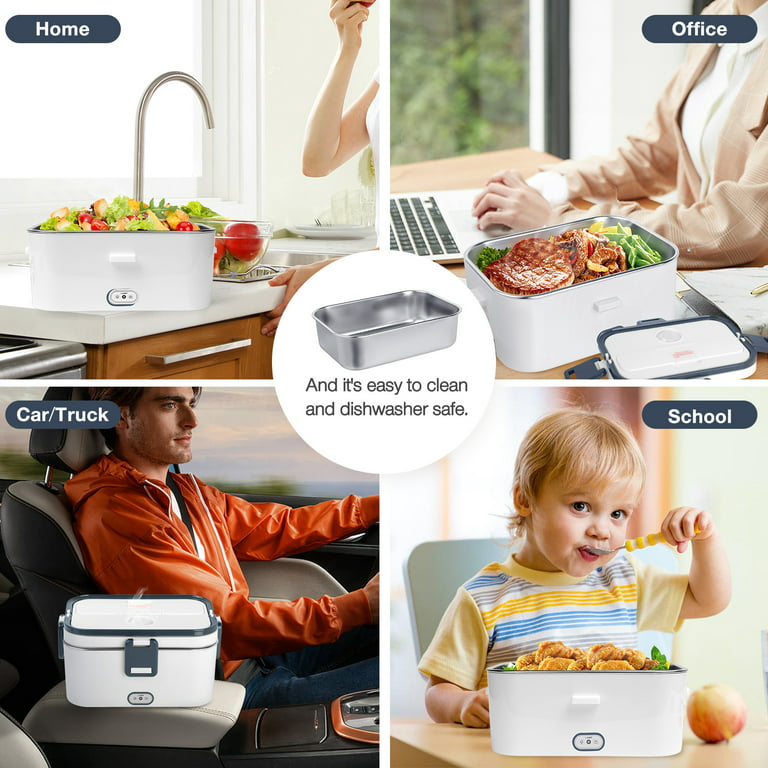  ErayLife Electric Heating Lunch Box 60W, 3 IN 1 Portable Food  Warmer 12V 24V 110V for Car Truck Home Work, Electric Lunch Box Food Heater  with 304 Removable SS Container/Spoon/Knife/Fork(Gray): Home