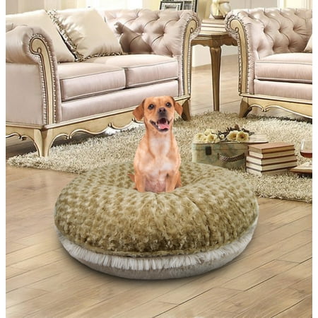 Bessie and Barnie Signature Camel Rose / Blondie Luxury Extra Plush Faux Fur Bagel Pet/Dog Bed