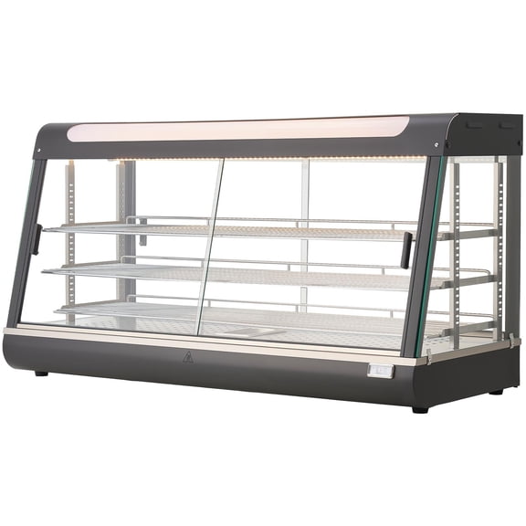 KFFKFF 3-Tier Commercial Food Warmer Display, 1600W Food Display Cabinet with LED Lighting, Top Storage, Adjustable Shelves, 86℉~185℉ Steam Heating, 190Qt/180L Capacity for Burgers, Pizza, Bread