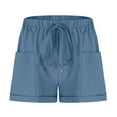 thumbnail image 3 of YUTK Women's Cropped Linen Shorts Sale Womens Comfy Drawstring Casual Elastic Waist Pocket Solid Color Loose Shorts Pants Blue L, 3 of 7