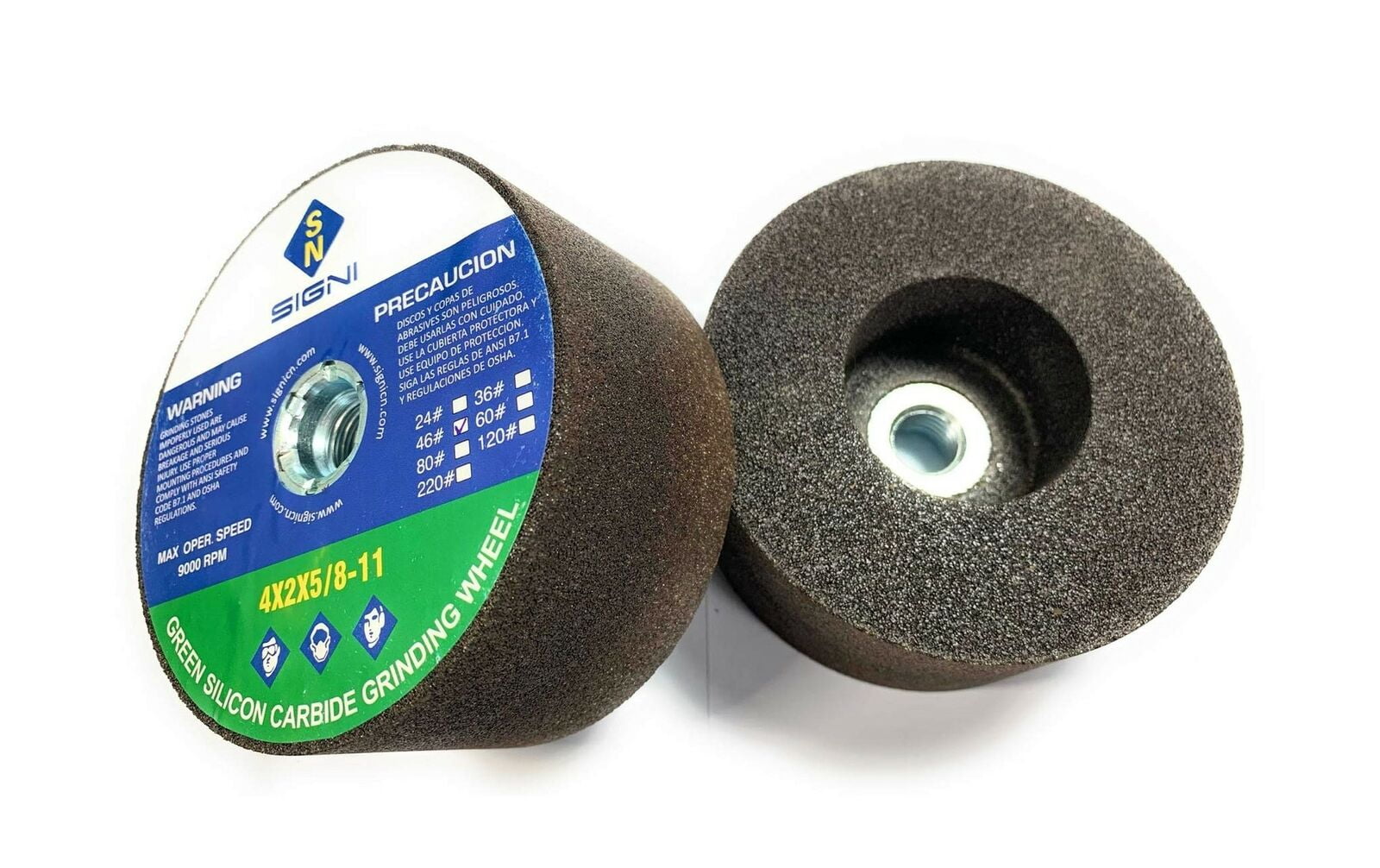 60 Grit SIGNI 4-Inch Green Grinding Stone with 5//8-11 Thread