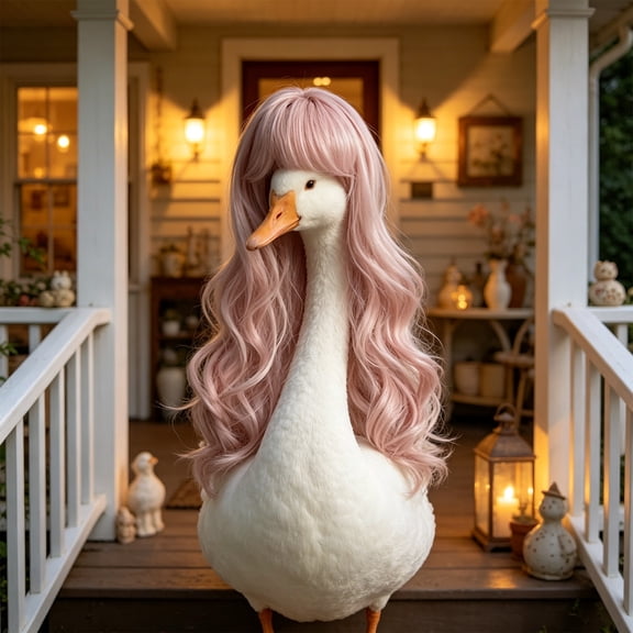 Funny Pet Wig for 23-Inch Porch Goose, Fluffy Polyester Hairpiece Decor, Removable Outdoor Garden Ornament Accessory for Yard Display and Holiday Parties