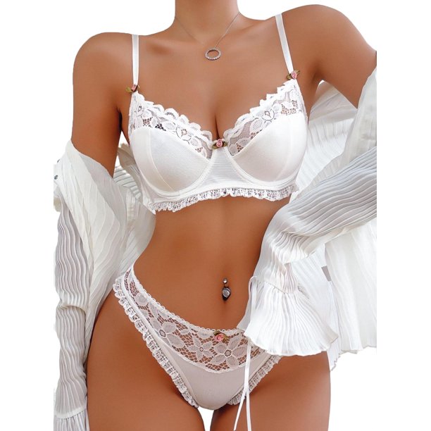 Women Plain White Bra & Panty Sets S