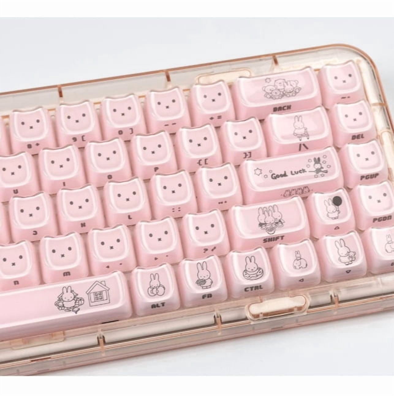 ForMiffy Bunny Crystal Jelly Side Printed Keycaps, MAO Profile Ceramic Feel PBT Keycap Set for Magnetic Switch Keyboard