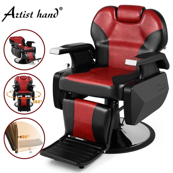 Artist Hand Heavy Duty Recliner Barber Chair Salon Hair Stylist Tattoo (Red, Black)