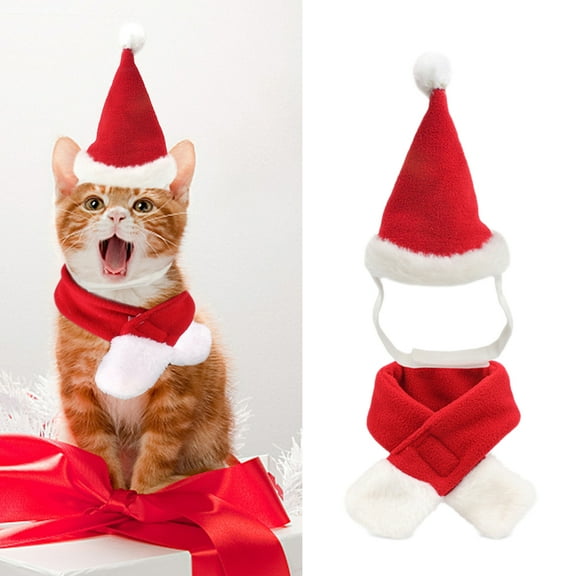 PAMINGONO Hats for Cats Christmas Hat with Scarf Red Polyester 1 Set 32x45cm