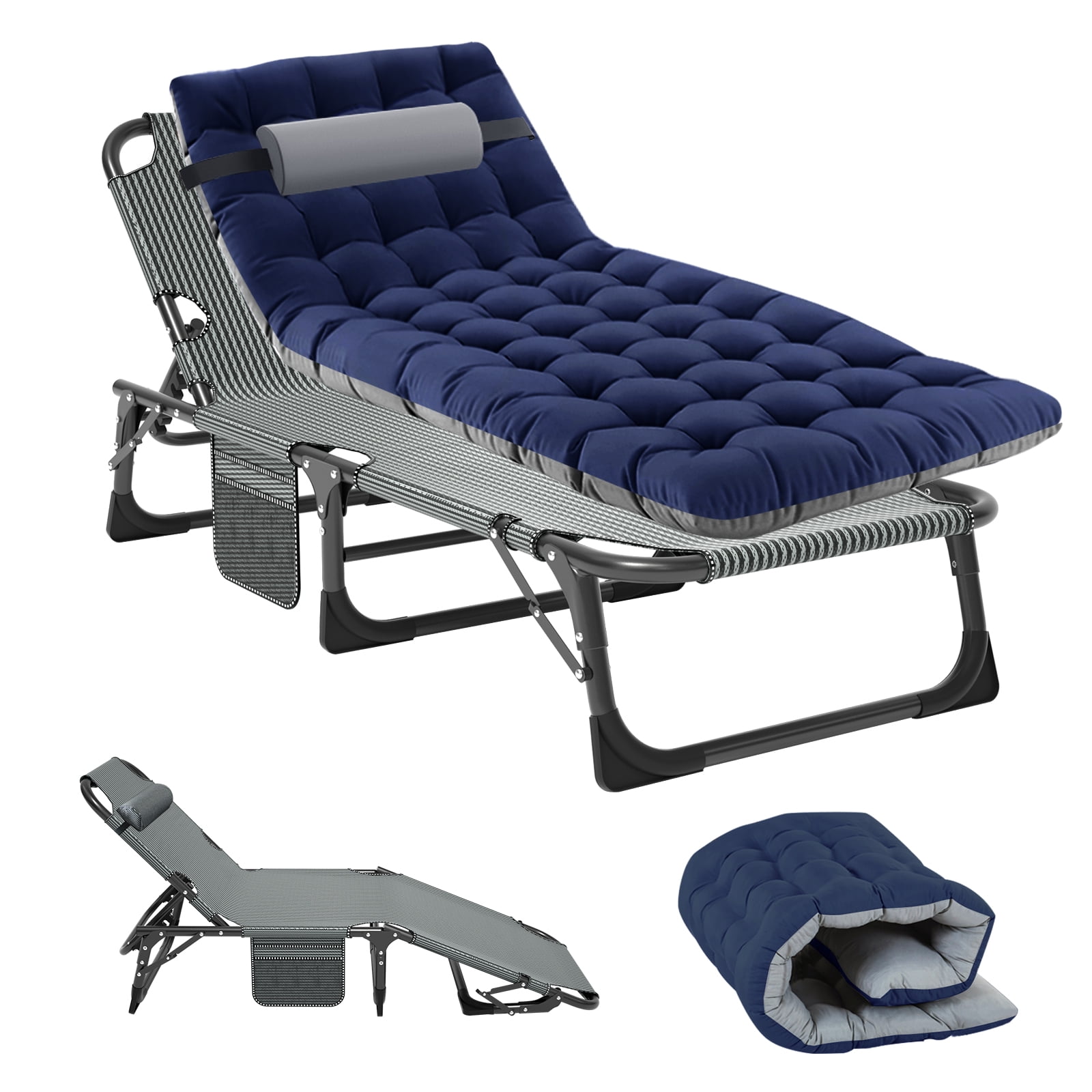 striped cot w blue mattress