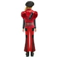 thumbnail image 2 of Kids Rise Red Costume Girls Short Sleeves Jacket Top Flared Pants Wig 4pcs Halloween Princess Dress up 5-15Y, 2 of 7