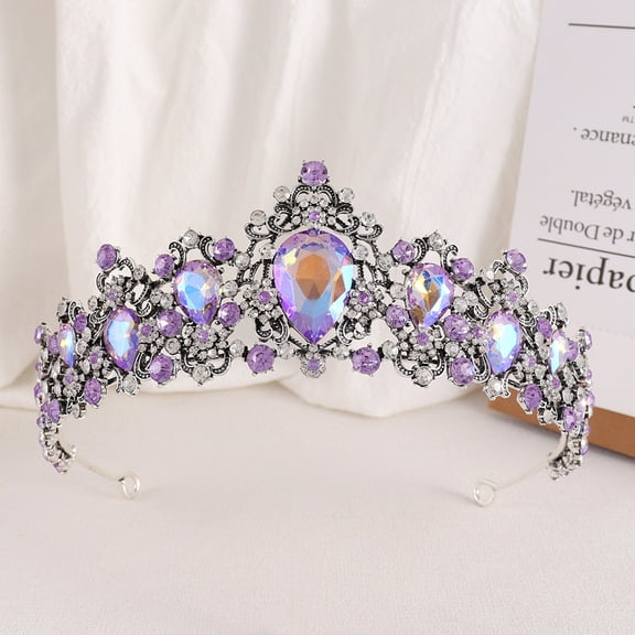 Nvzi-c Wedding Tiara for Bride Princess Tiara Headband Bridal Crown,Crystal Rhinestone Hair Jewelry Decor for Queen Bride Birthday Prom Wedding Pageant Halloween Costume Party(Purple)