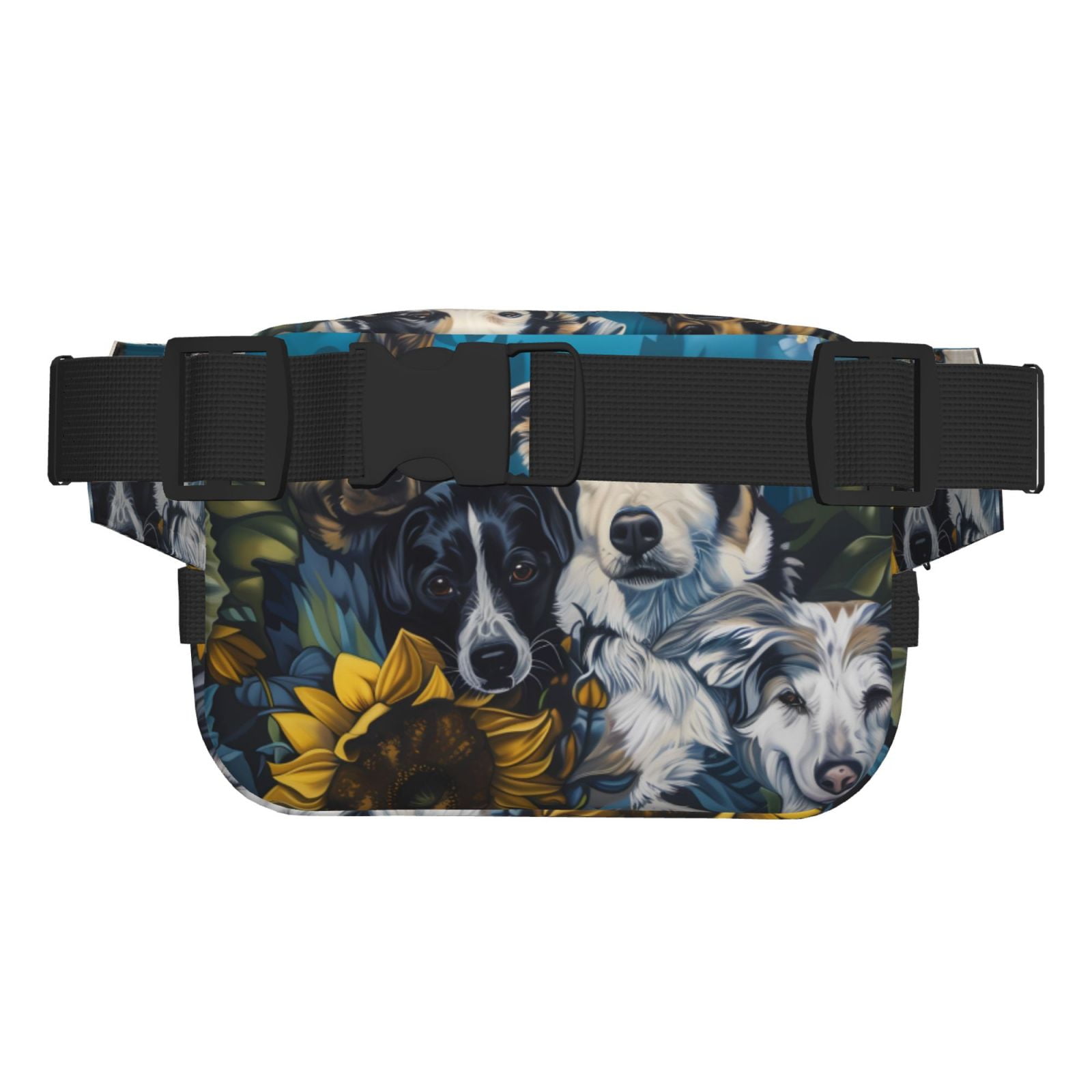 Picia Sunset Sunflower Dog Print Square Double-Layer Waist Bag Mini Adjustable Waist Belt Bag Exercise Running Travel Hiking