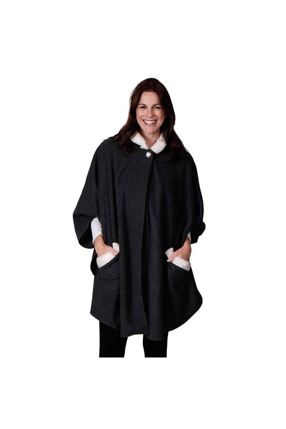 Womens Hooded Cape With Natural Sherpa Trim One Size Fits All