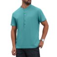thumbnail image 4 of INSPIRE CHIC Men's Henley Shirt Breathable Short Sleeve Button Down T-Shirts M Light Blue, 4 of 6