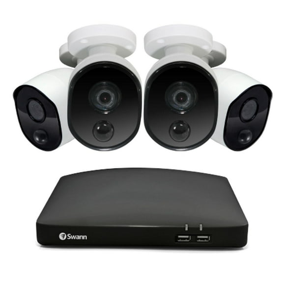 Swann 1080p 4-channel 64GB MicroSD DVR Security System with 4 x Heat and Motion Detection Bullet Cameras - White
