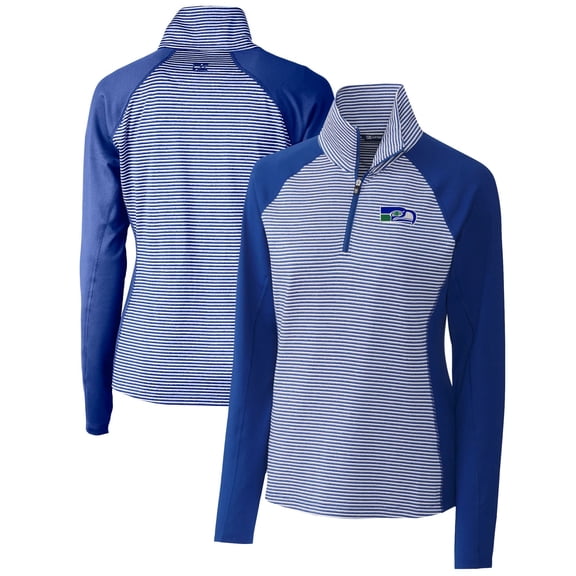 Women's Cutter & Buck Royal Seattle Seahawks Throwback Logo Forge Tonal Stripe Stretch Half-Zip Pullover Top