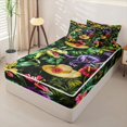 thumbnail image 2 of Metsweet Animal Dinosaur Zipper Twin Comforter Sets with Fitted Sheet and 2 Pillowcases, Tropical Flowers Leaves Zipper Bedding Set, Green Purple Red,4-Piece,Black Reversible, 2 of 6
