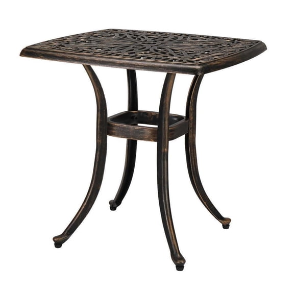 AetherLove 21” Cast Aluminum Outdoor Side Table with 1.6” Umbrella Hole, All Weather Square Patio Coffee Table Porch Table Bistro Table End Table Bronze