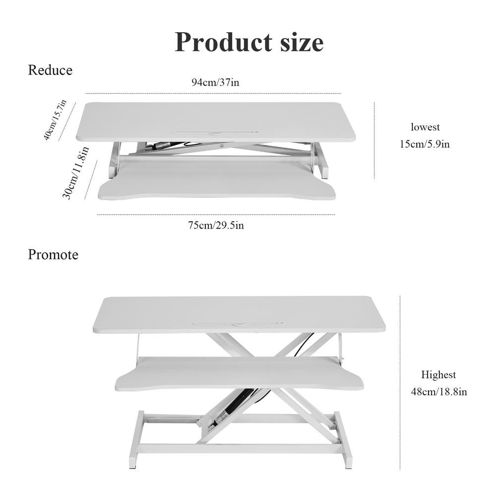 TOHU Standing Desk Converter, Height Adjustable Manual Pneumatic Spring Workstation with Keyboard Tray, for Home, School, White