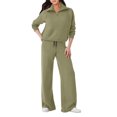 thumbnail image 7 of ZsaeSM Women 2 Piece Casual Tracksuit Sets Half Zip Lapel Sweatshirt & Drawstring Wide Leg Pants Comfy Lounge Outfit Set Army Green L, 7 of 7