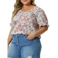 thumbnail image 4 of Agnes Orinda Women's Plus Size Floral Tops V Neck Ruffle Short Sleeve Casual Summer Blouses 2X Green, 4 of 6