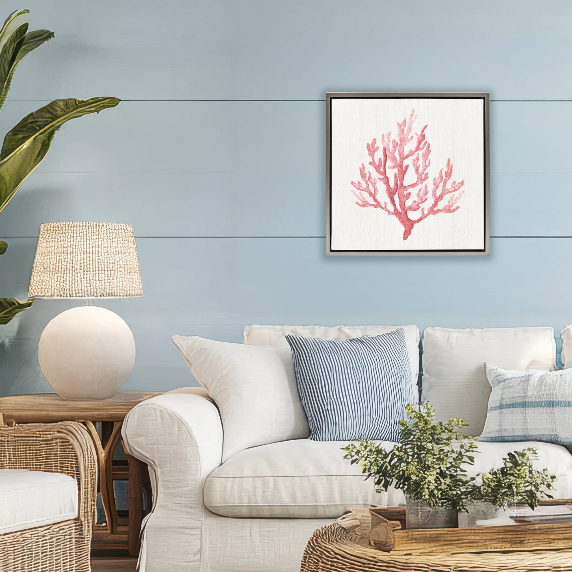 Stupell Industries Muted Pink Coral Branch Gray Framed Floater Canvas Wall Art, design by Janet Tava