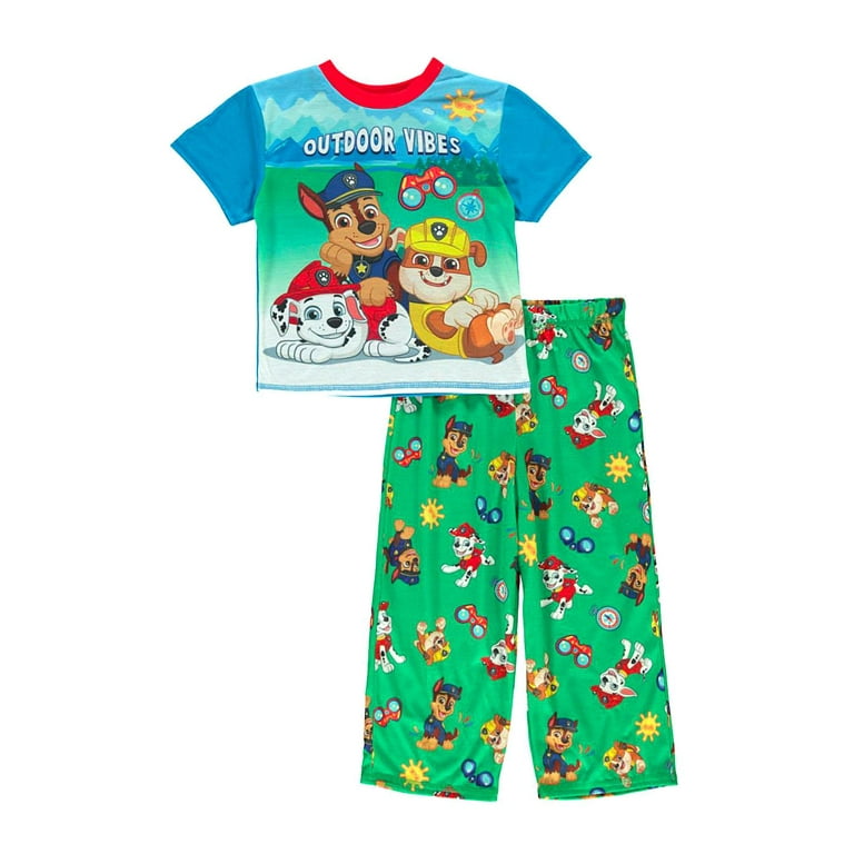Paw Patrol Boys Pajama 2 Piece Sleepwear Set Blue Green Size