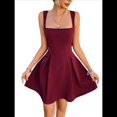 thumbnail image 3 of Vestido Mini Informal Sin Mangas con Cuello Cuadrado para Mujer, Estilo Acampanado, para Fiesta y Club. Vino Tinto S, 3 of 10