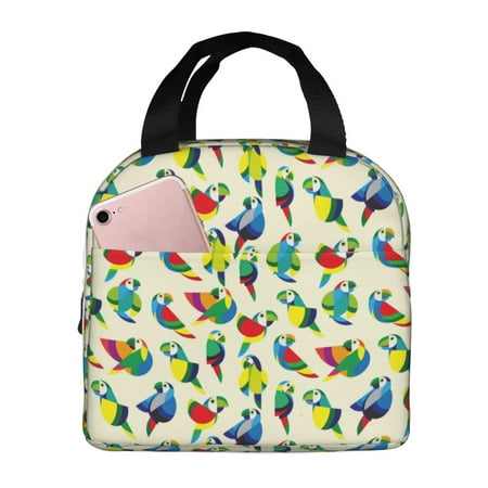 Insulated Lunch Bag for Women Men - Abstract Hand Drawn Cute Parrot Leakproof Cooler Lunch Box for Women Men  Lunch Tote Bags for Work School Picnic Travel