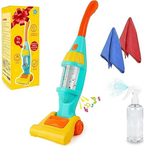 EXERCISE N PLAY Kids Vacuum Cleaner Toy Set, Toy Vacuum Cleaner with Light Realistic Sounds & Whirling Stars for Boys Girls