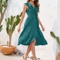 thumbnail image 4 of Hyknon Summer Dresses for Women New Fashion Ruffle Sleeve V Neck Temperament Midi Dresses with Belt Basic Solid Color Slit Flowy Beach Dresses, 4 of 5