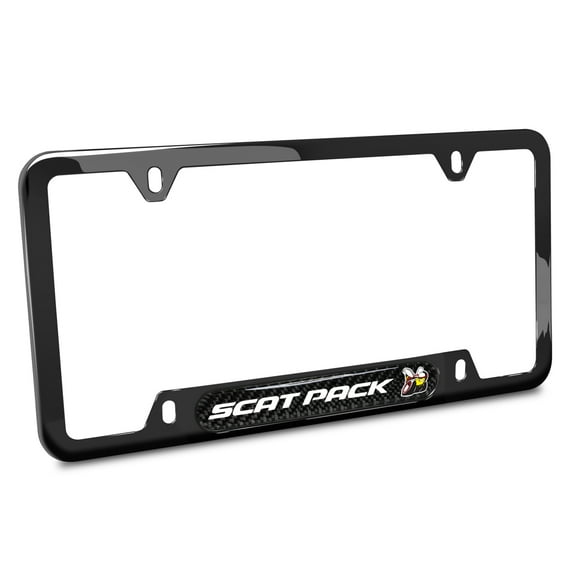 iPick Image for Dodge Scat-Pack Full Color Real Carbon Fiber Insert Black Stainless Steel License Plate Frame, Official Licensed